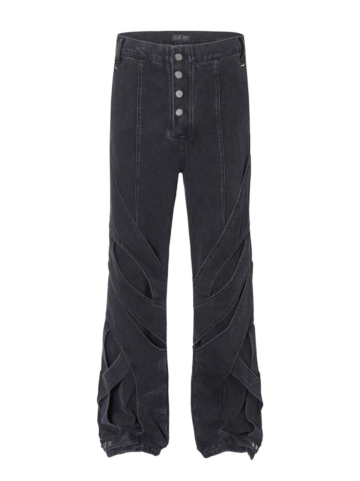 Men's Button Fly Studded Bootcut Jeans Black / S