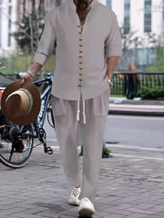 Men's Button Front Long Sleeve Shirt and Pants Set Gray / S