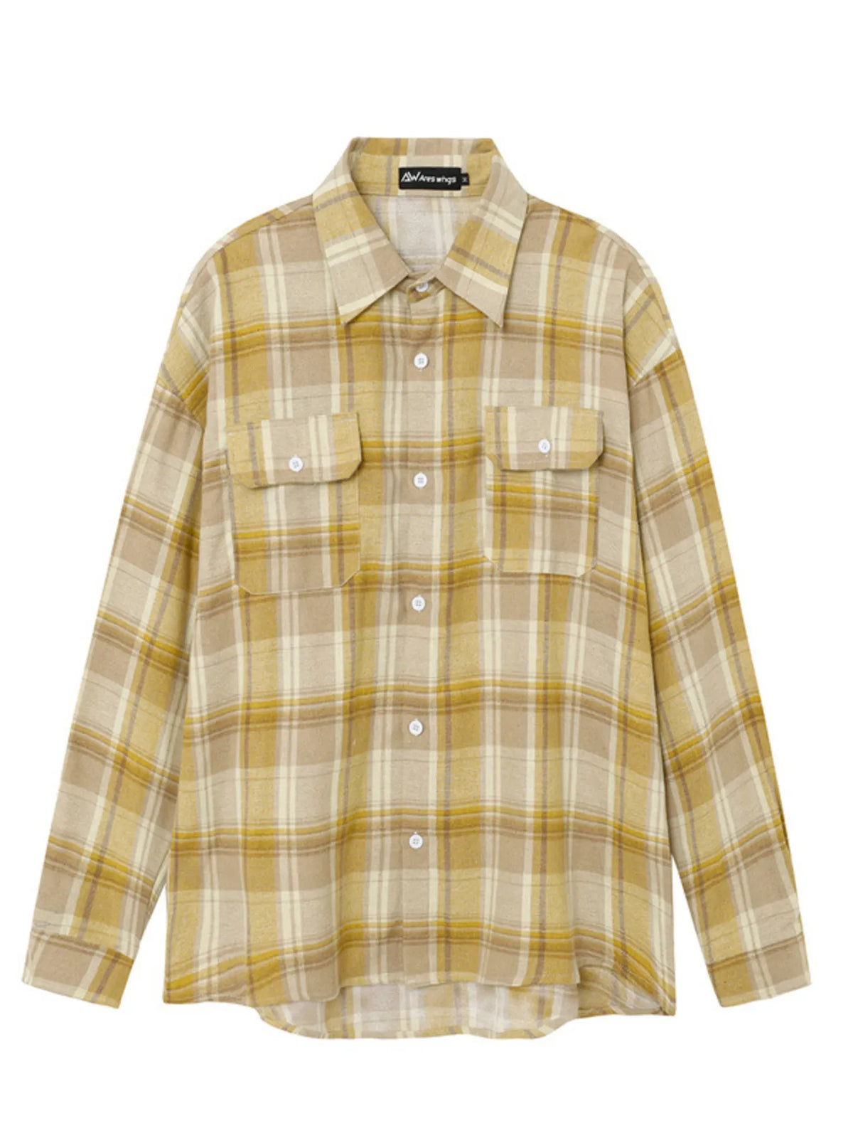 Men's Button Up Long Sleeve Plaid Shirt Check Yellow / M