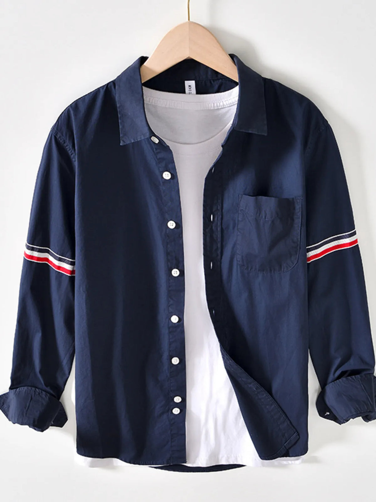 Men's Button Up Long Sleeve Shirt Dark Blue / M