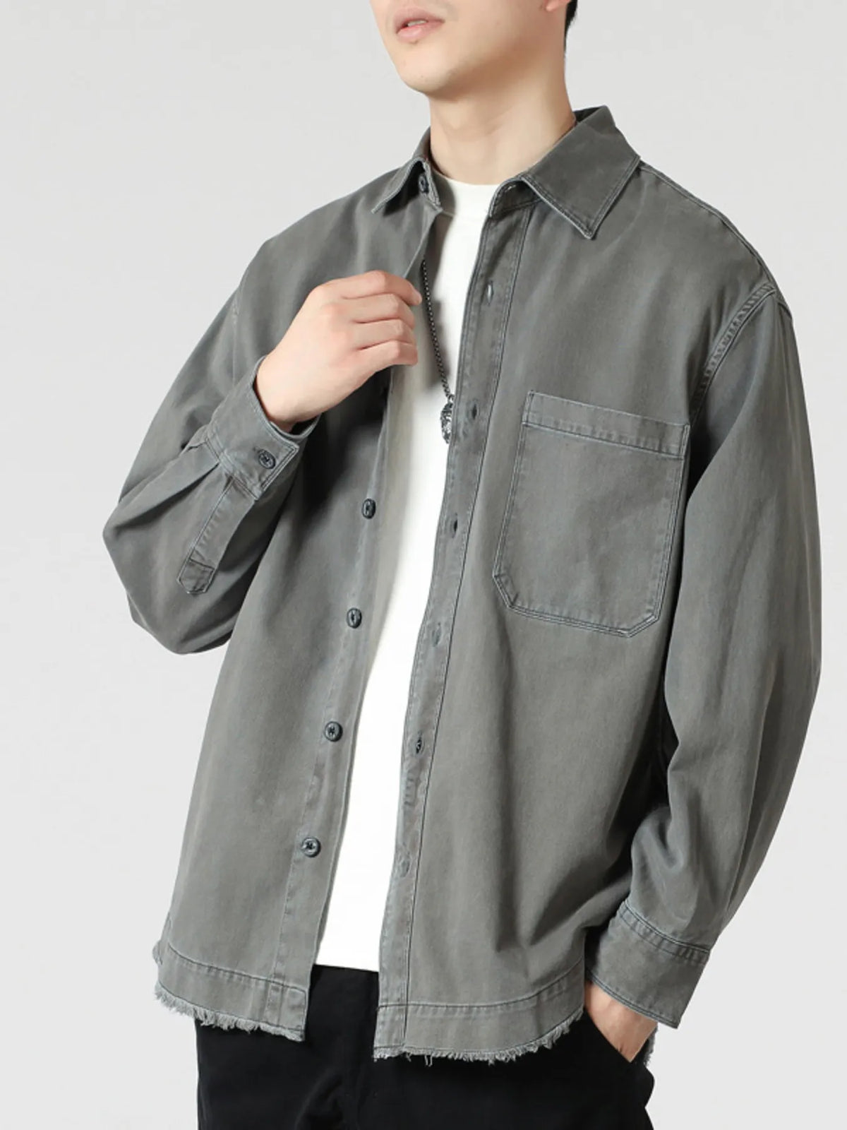 Men's Button Up Long Sleeve Shirt Grey / M