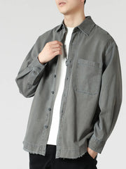 Men's Button Up Long Sleeve Shirt Grey / M