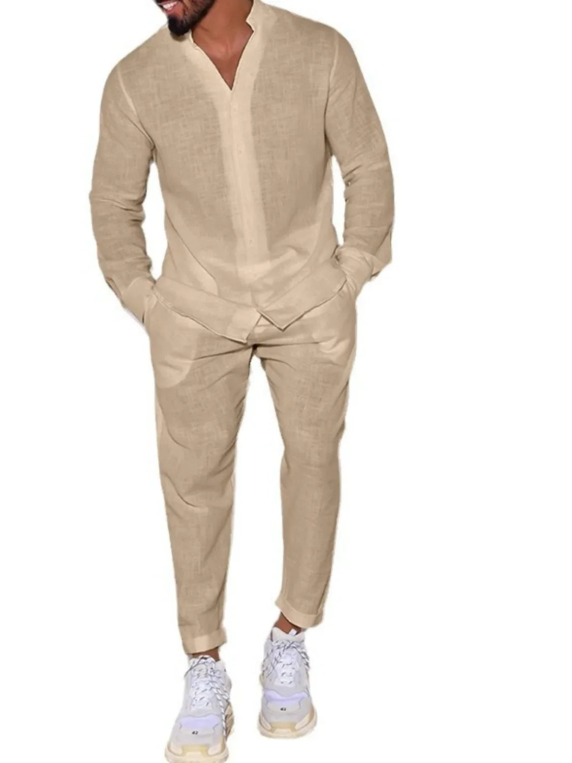 Men's Button Up Long Sleeve Top and Pants Set
