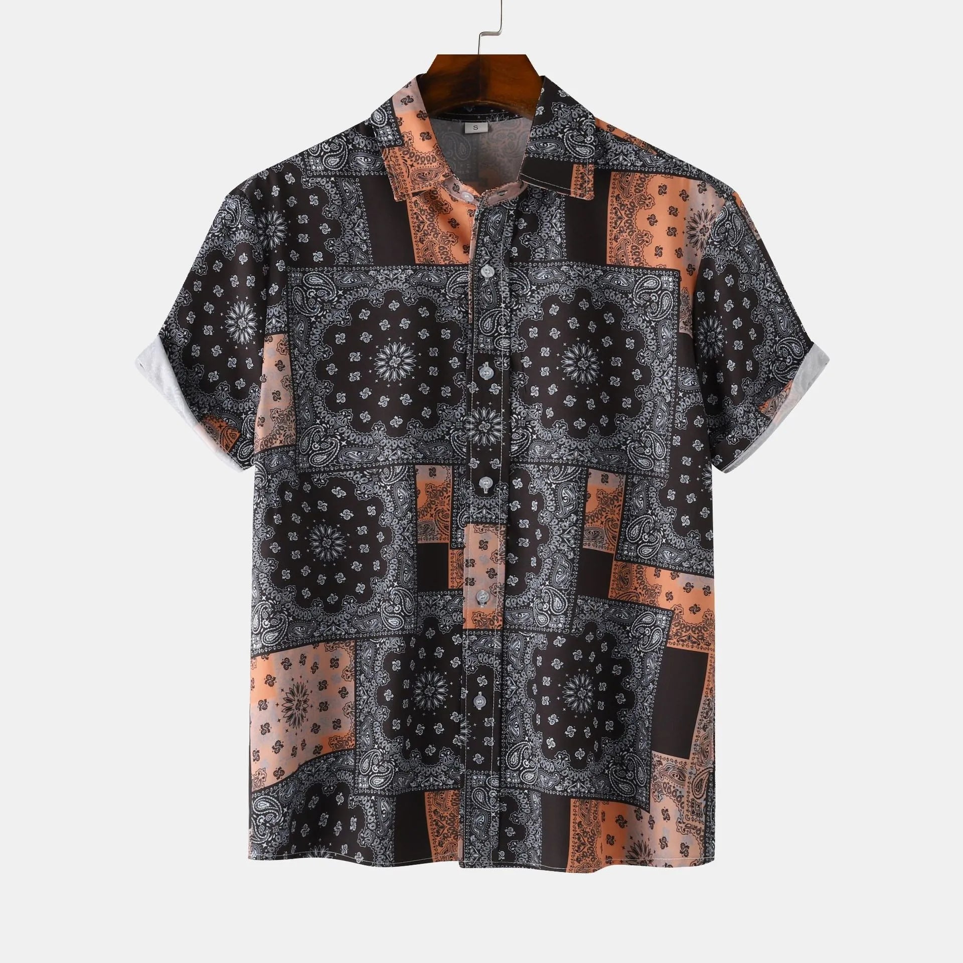Men's Button Up Printed Short Sleeve Shirt Dark Gray / S