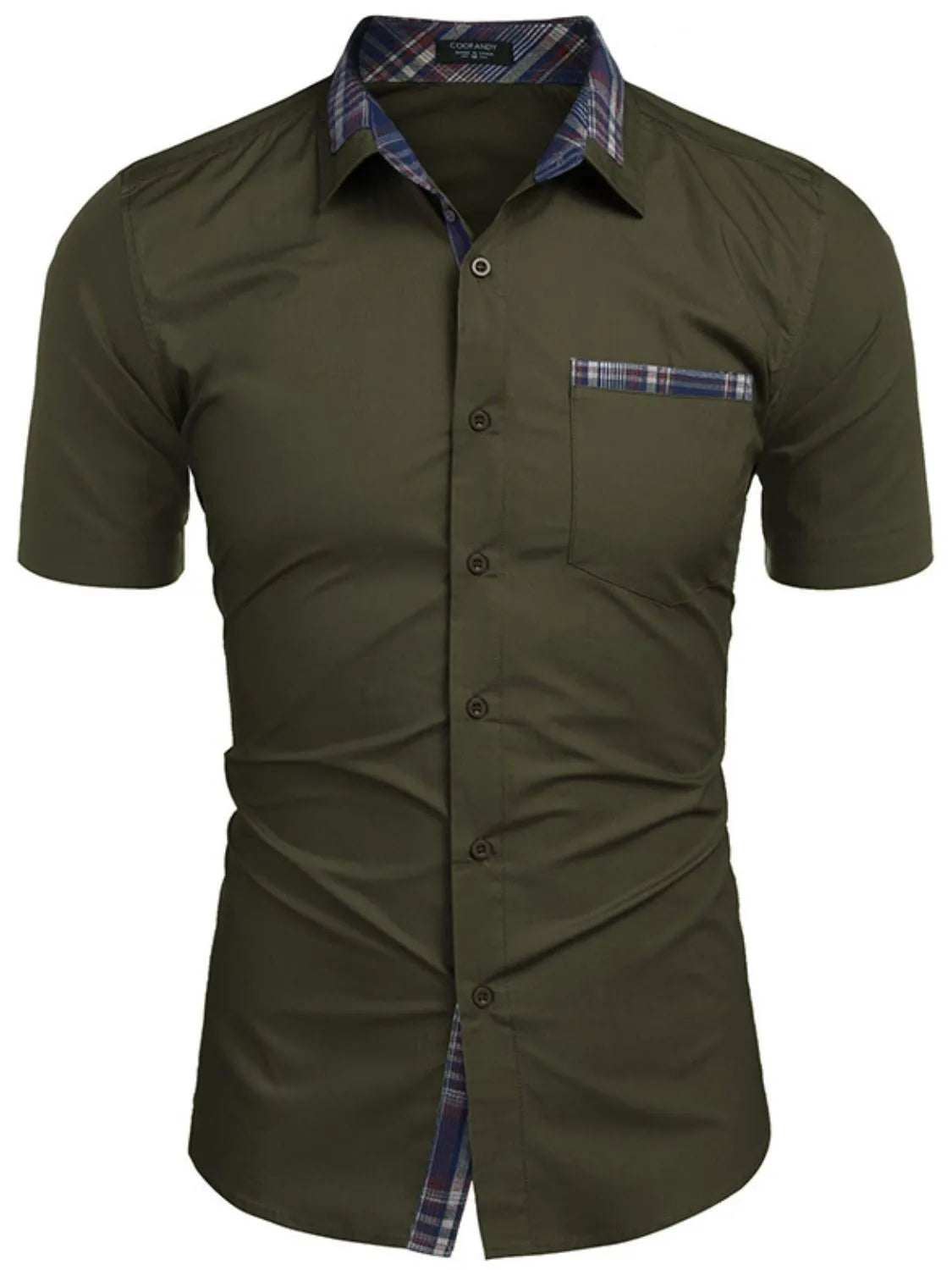 Men's Button Up Short Sleeve Shirt Army Green / S