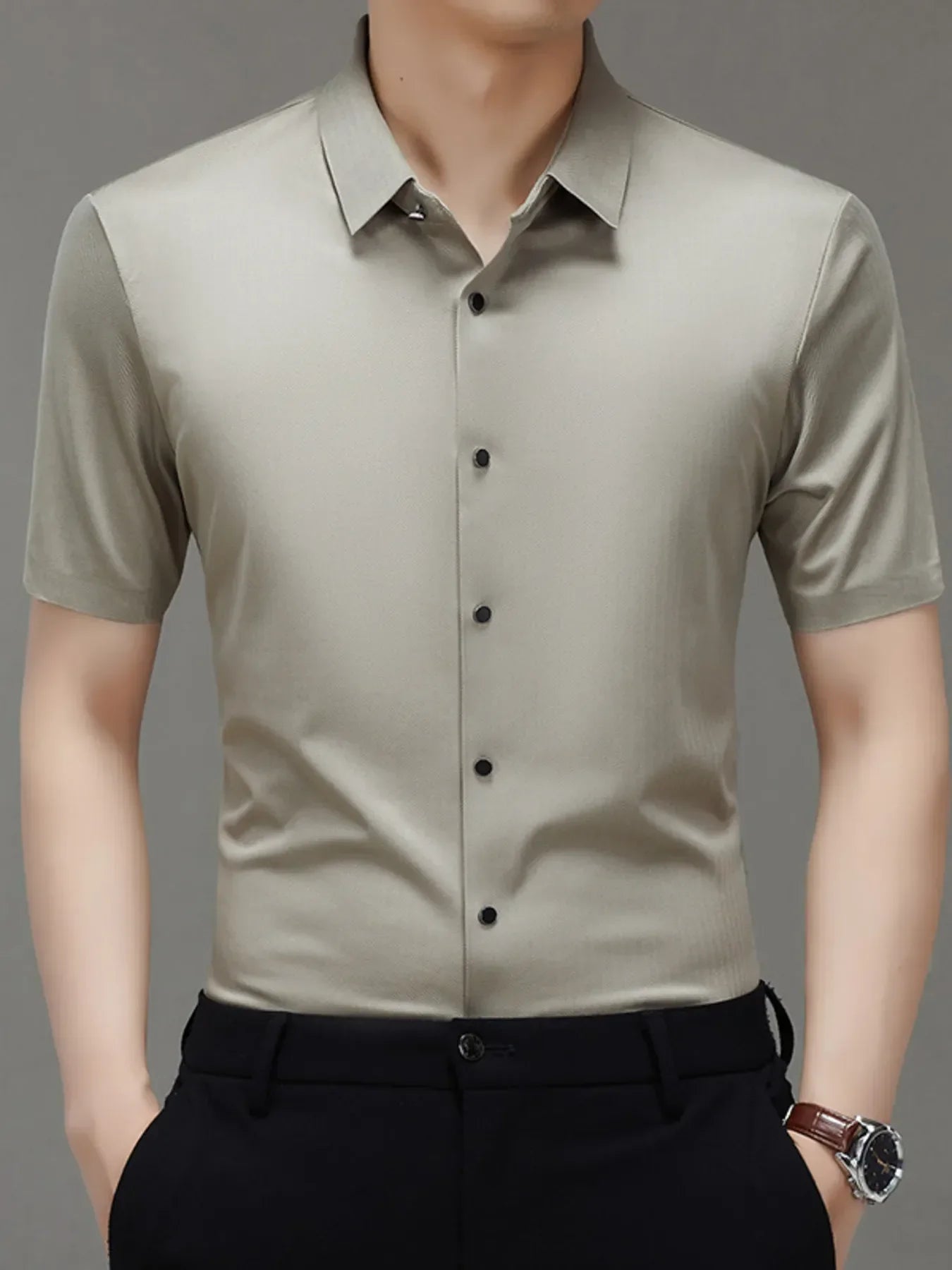 Men's Button Up Short Sleeve Shirt Coffee Color / 165