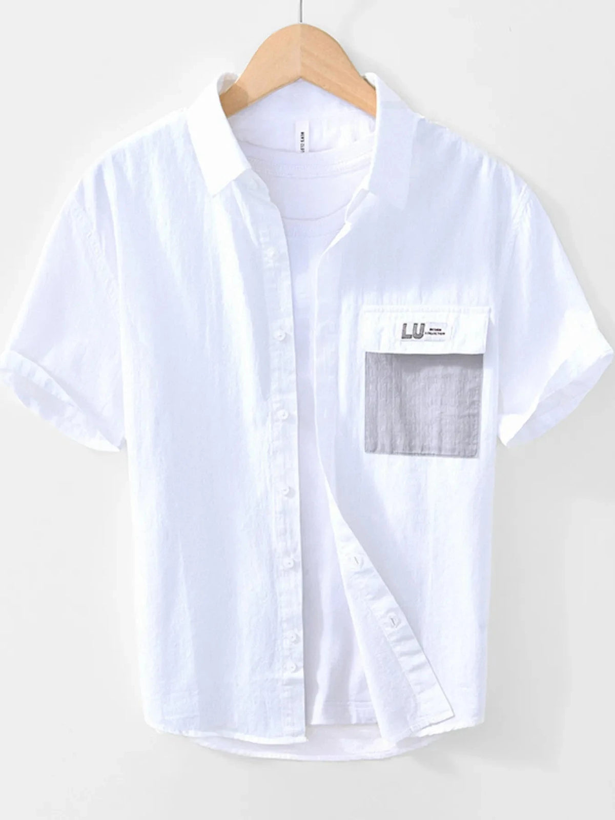 Men's Button Up Short Sleeve Shirt White / M