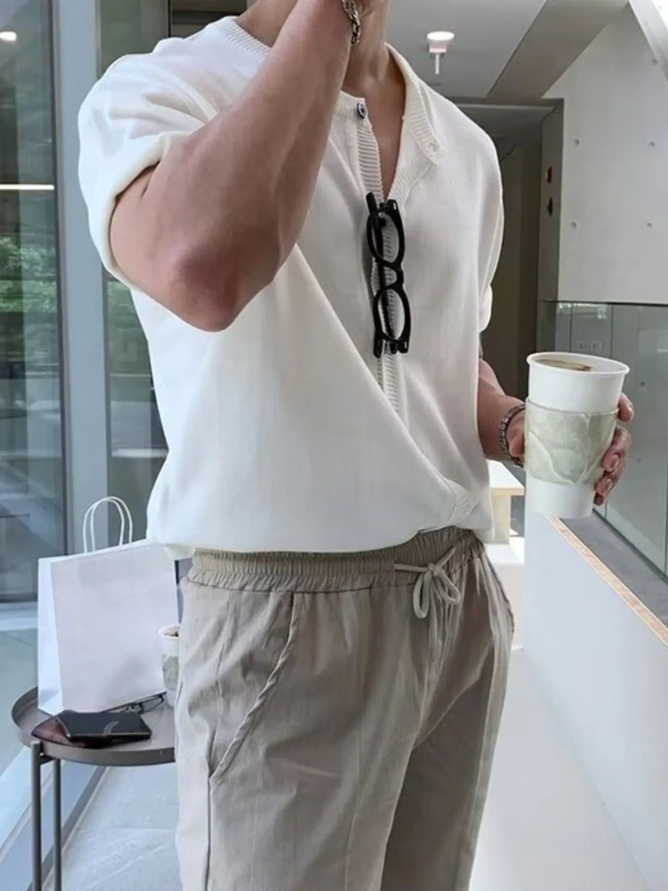 Men's Button Up Short Sleeve Top