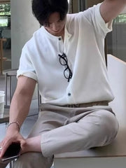 Men's Button Up Short Sleeve Top White / M