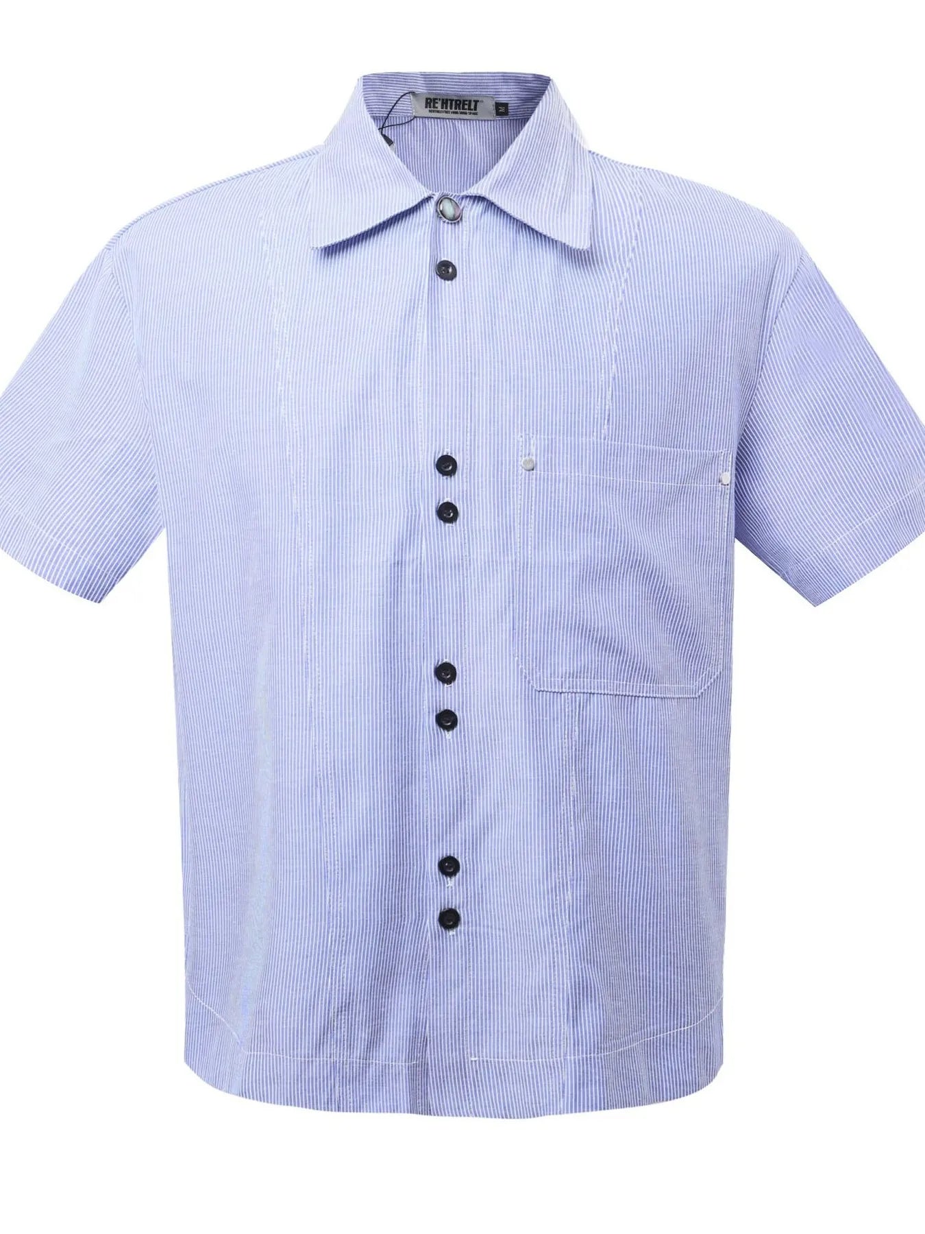 Men's Buttone Down Short Sleeve Striped Shirt Blue / M