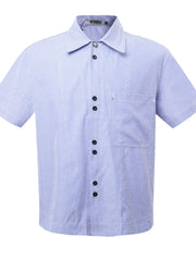 Men's Buttone Down Short Sleeve Striped Shirt Blue / M