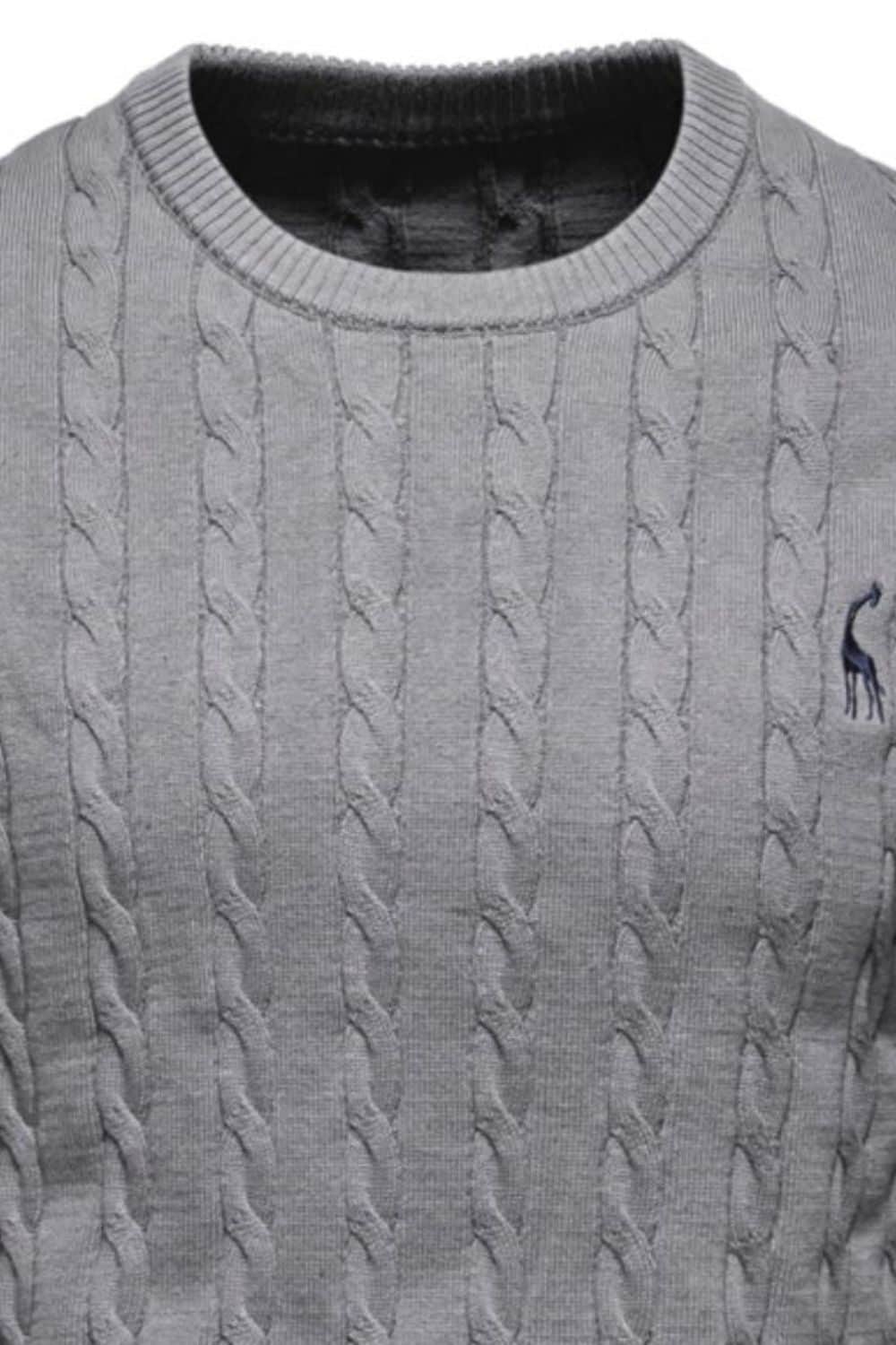 Men's Cable-Knit Round Neck Long Sleeve Sweater