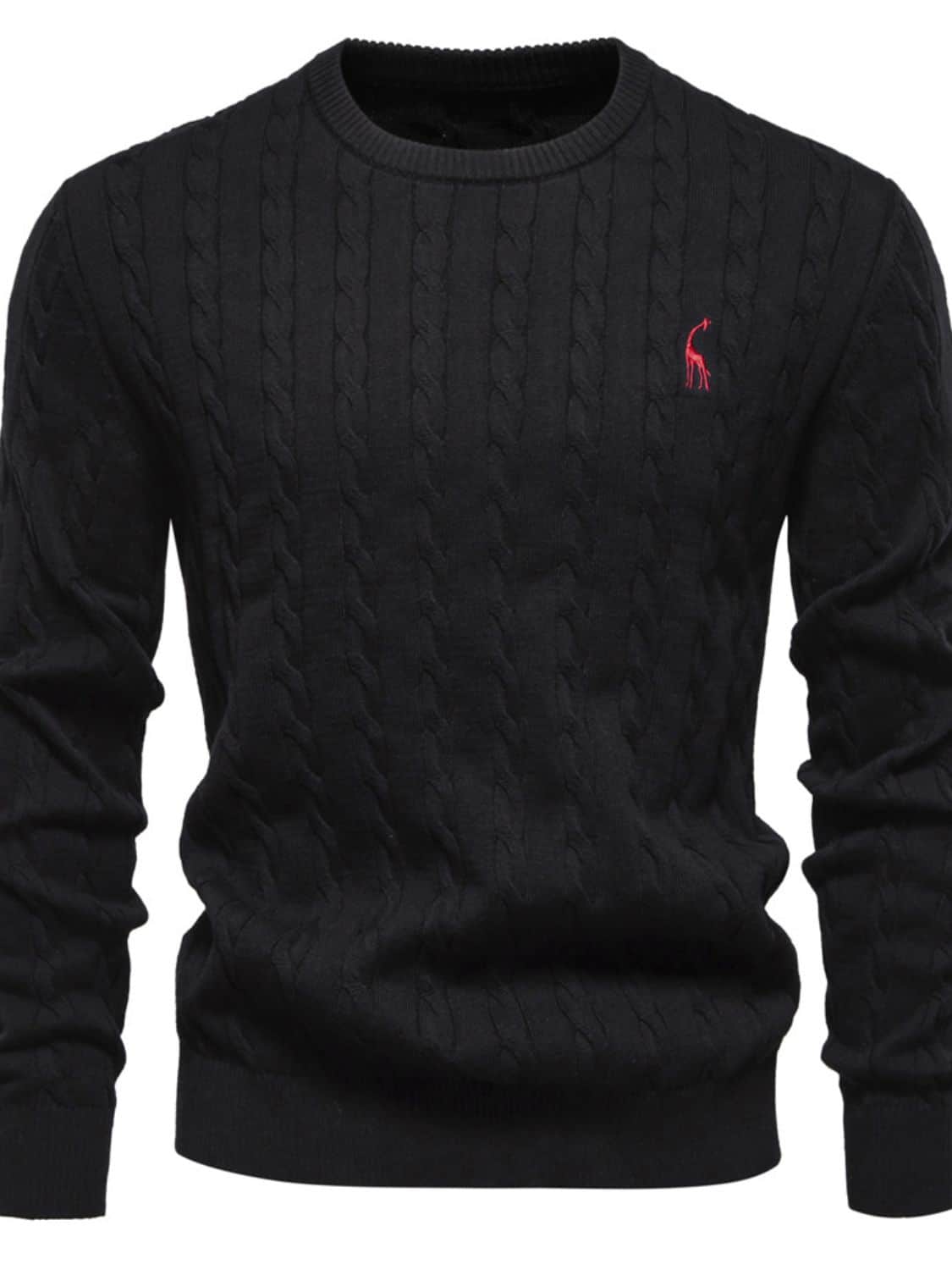 Men's Cable-Knit Round Neck Long Sleeve Sweater Black / S