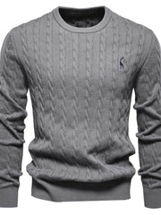 Men's Cable-Knit Round Neck Long Sleeve Sweater Dark Gray / S