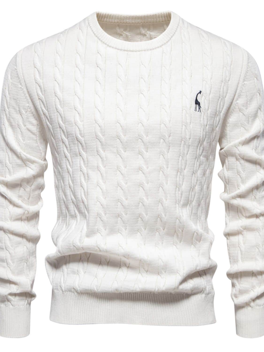 Men's Cable-Knit Round Neck Long Sleeve Sweater Ivory / S