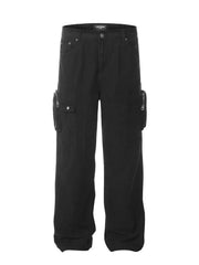 Men's Cargo Jeans with Multi-Pocket Black / S