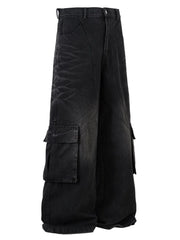 Men's Cargo Wide Leg Jeans Black / M