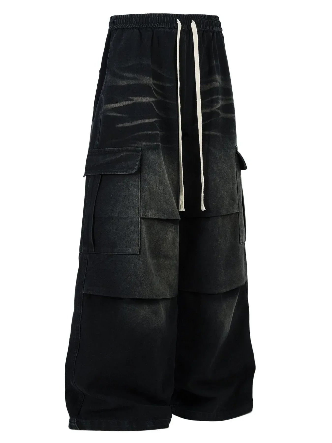 Men's Cargo Wide-Leg Jeans with Drawstring