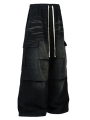 Men's Cargo Wide-Leg Jeans with Drawstring
