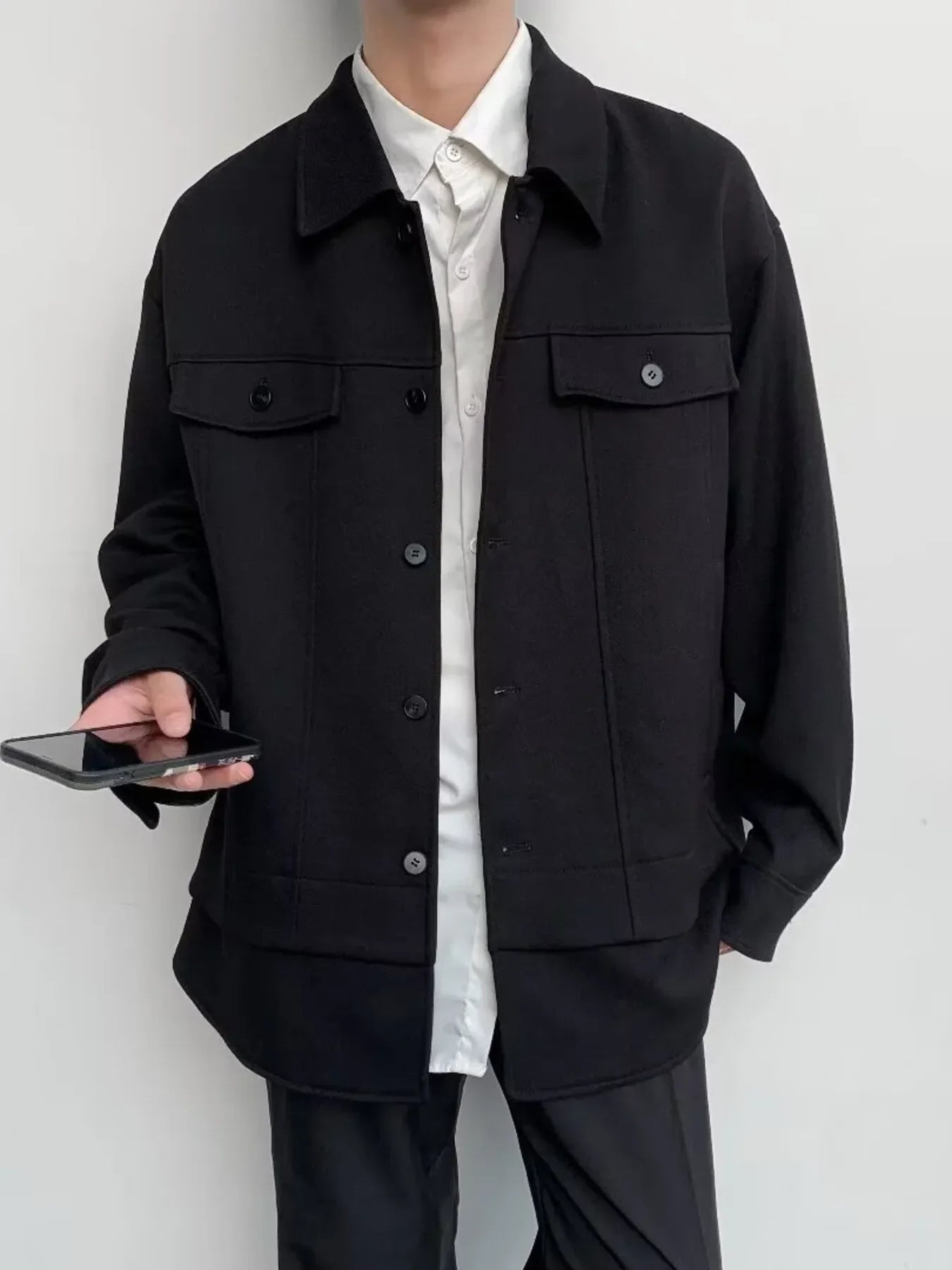 Men's Casual Button-Down Jacket Black / M