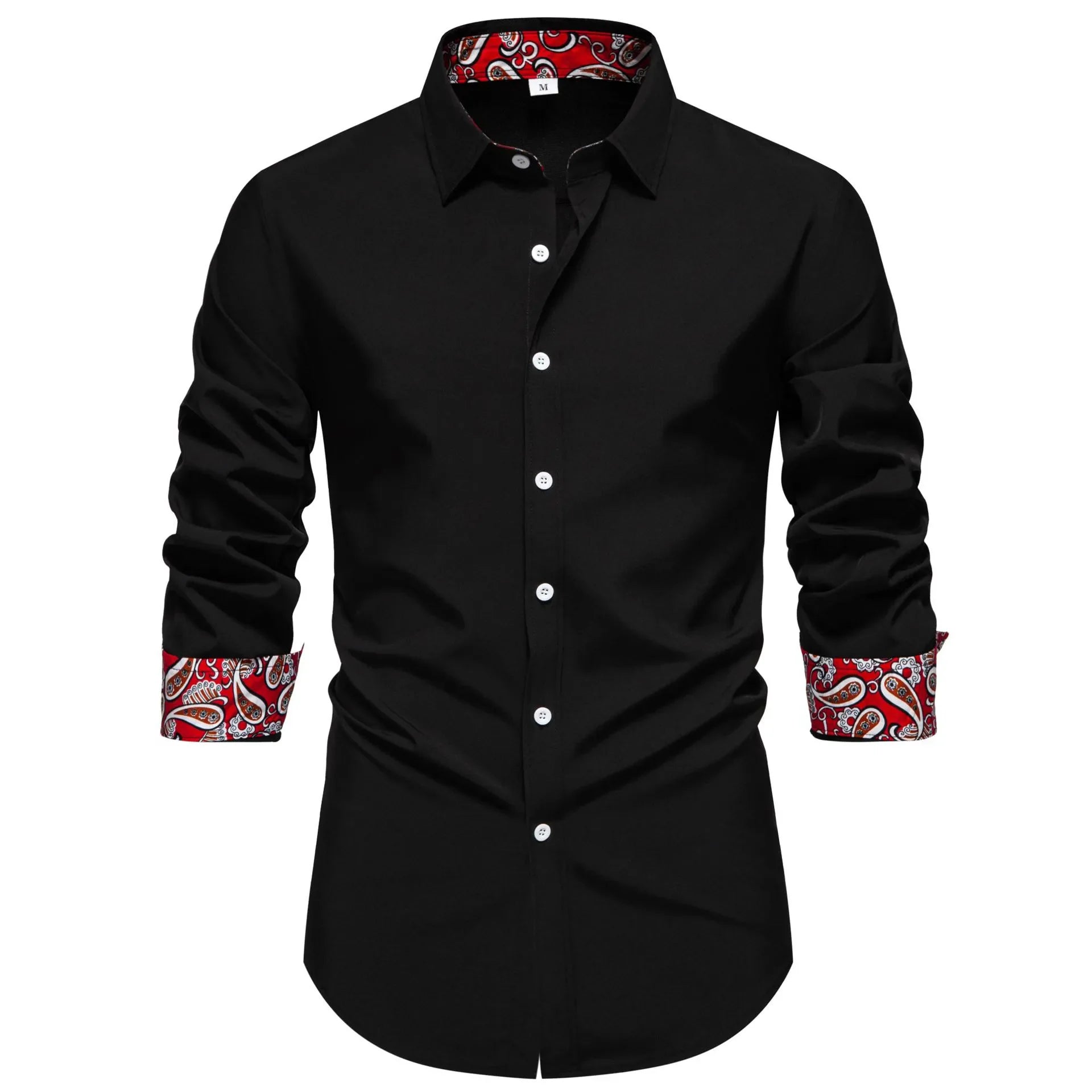 Men's Casual Button-Down Shirt with Cuff Detail Black / S