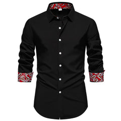 Men's Casual Button-Down Shirt with Cuff Detail Black / S