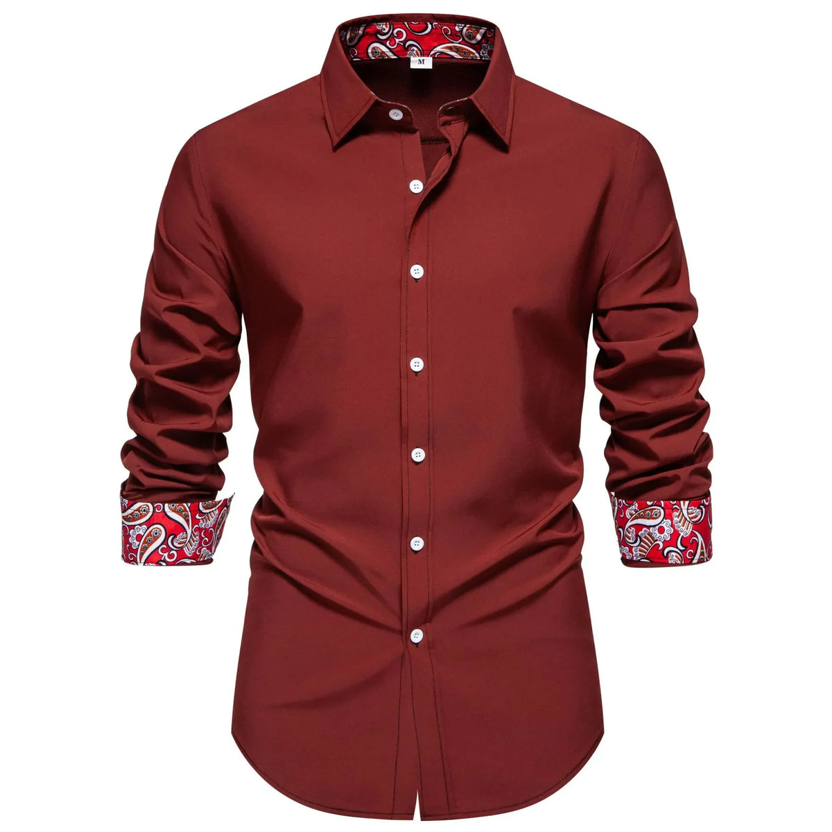 Men's Casual Button-Down Shirt with Cuff Detail Red / S
