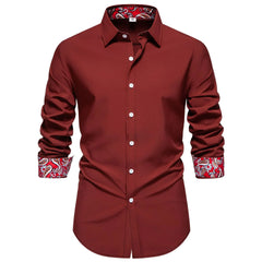Men's Casual Button-Down Shirt with Cuff Detail Red / S