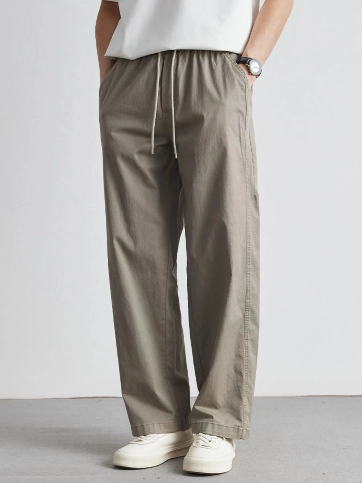 Men's Casual Drawstring Wide Leg Pants Light Grey / 29