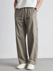 Men's Casual Drawstring Wide Leg Pants Light Grey / 29
