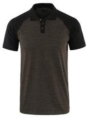 Men's Casual Raglan Sleeve Two-Tone Polo Shirt Black / S