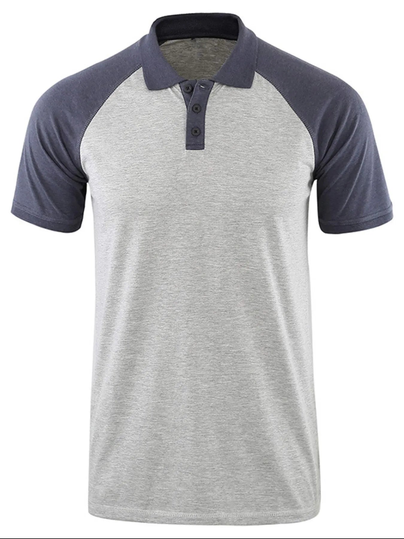 Men's Casual Raglan Sleeve Two-Tone Polo Shirt Dusty Blue / S
