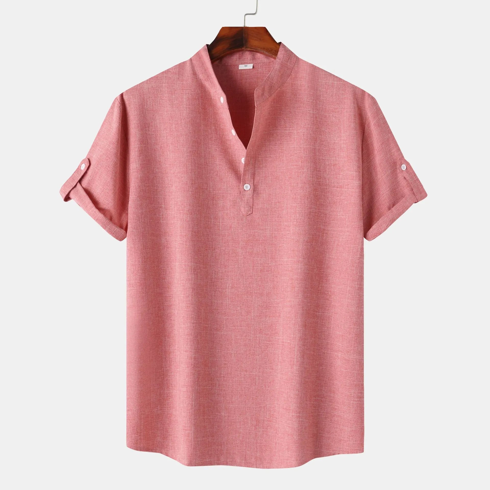 Men's Casual Roll-Up Sleeves Blouse Watermelon Red / S
