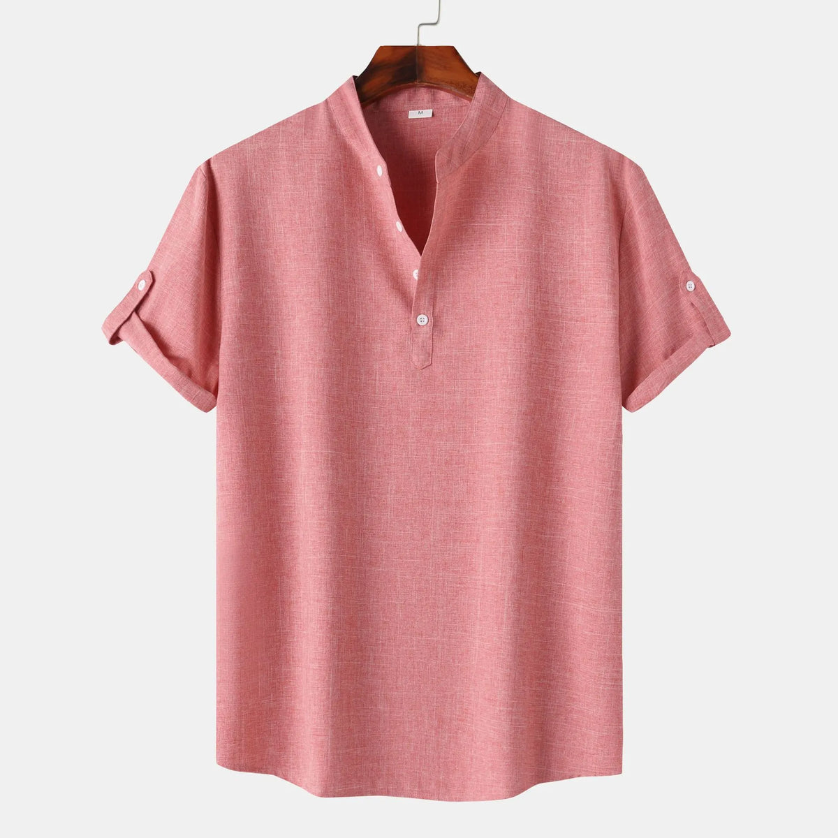 Men's Casual Roll-Up Sleeves Blouse Watermelon Red / S