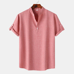 Men's Casual Roll-Up Sleeves Blouse Watermelon Red / S