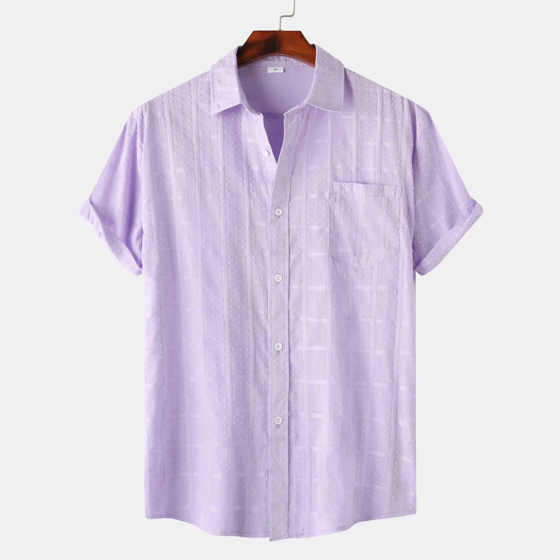 Men's Casual Short Sleeve Button Down Shirt Light Purple / S