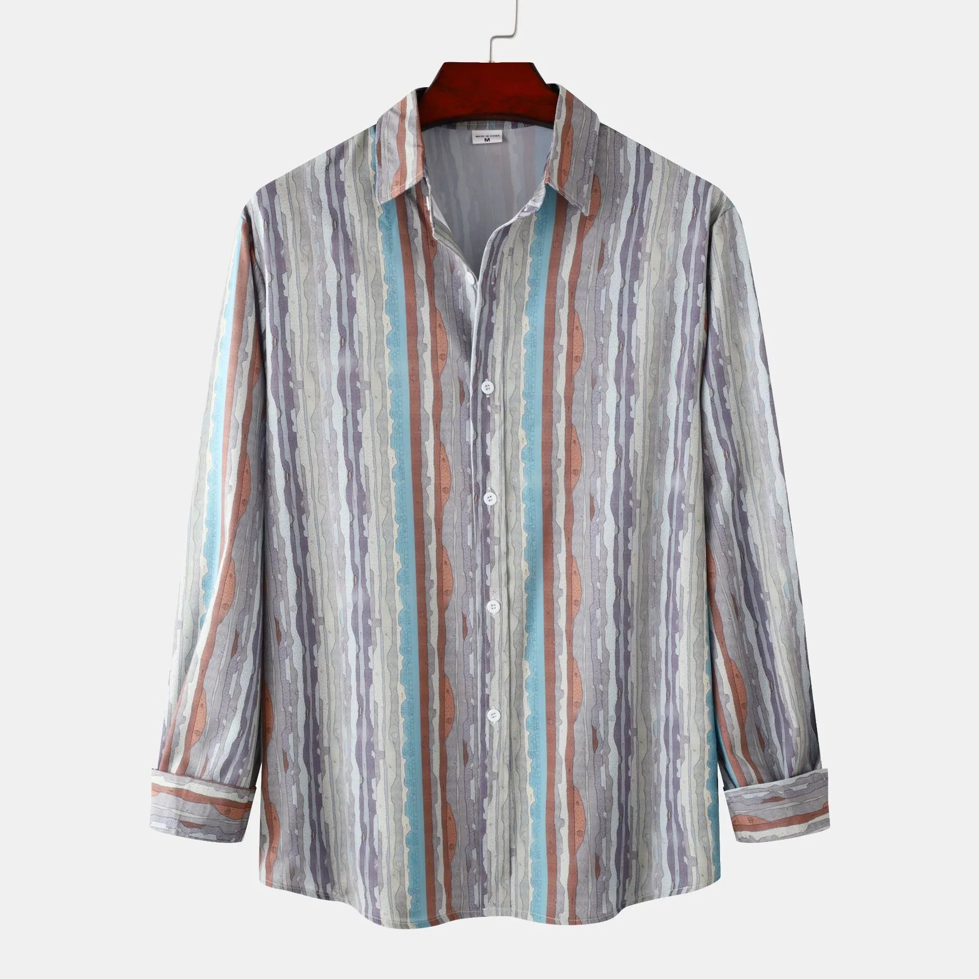Men's Casual Vintage Striped Long Sleeve Button-Down Shirt Stripe / S