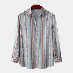 Men's Casual Vintage Striped Long Sleeve Button-Down Shirt Stripe / S