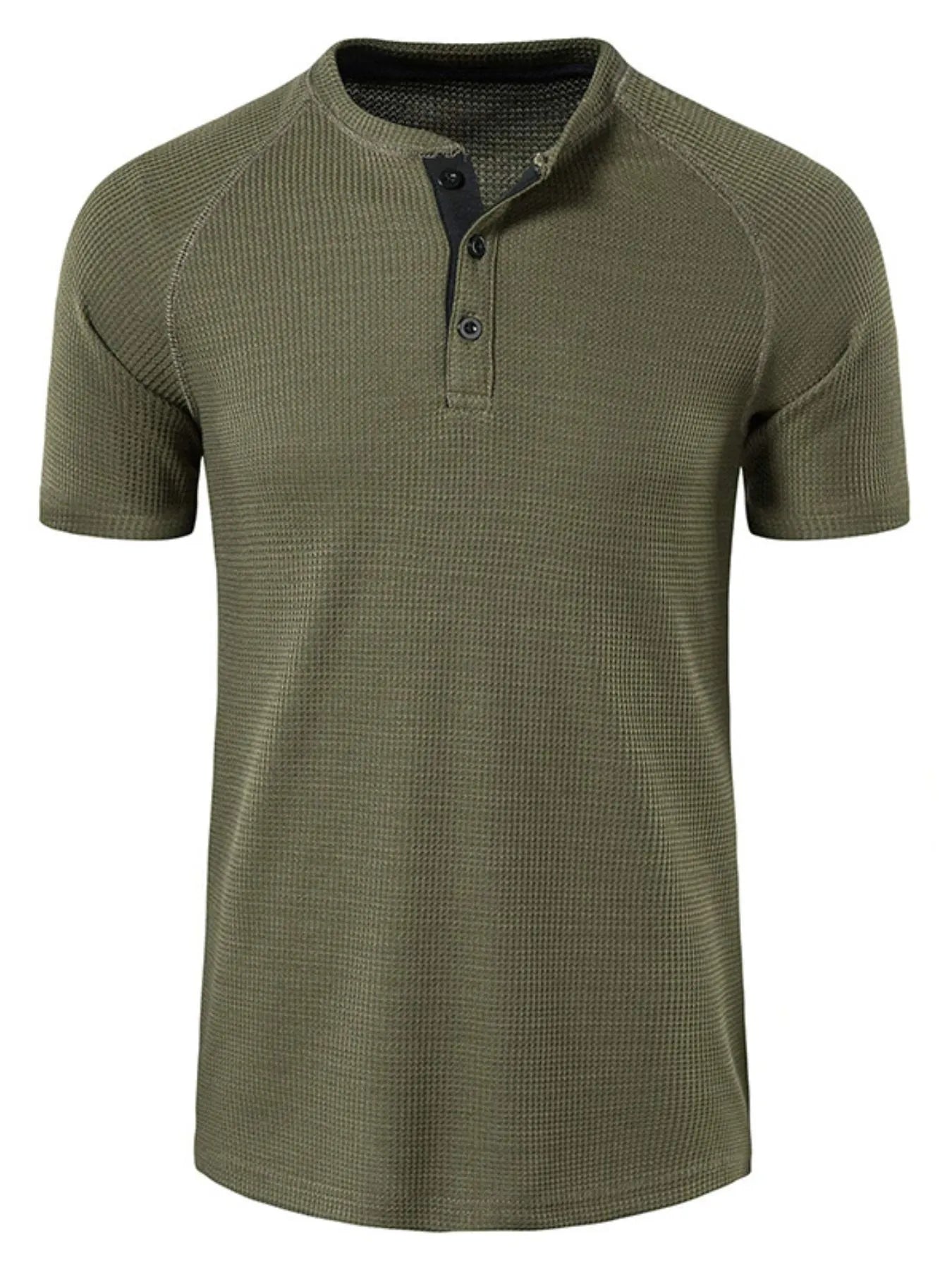 Men's Casual Waffle Knit Henley T-Shirt
