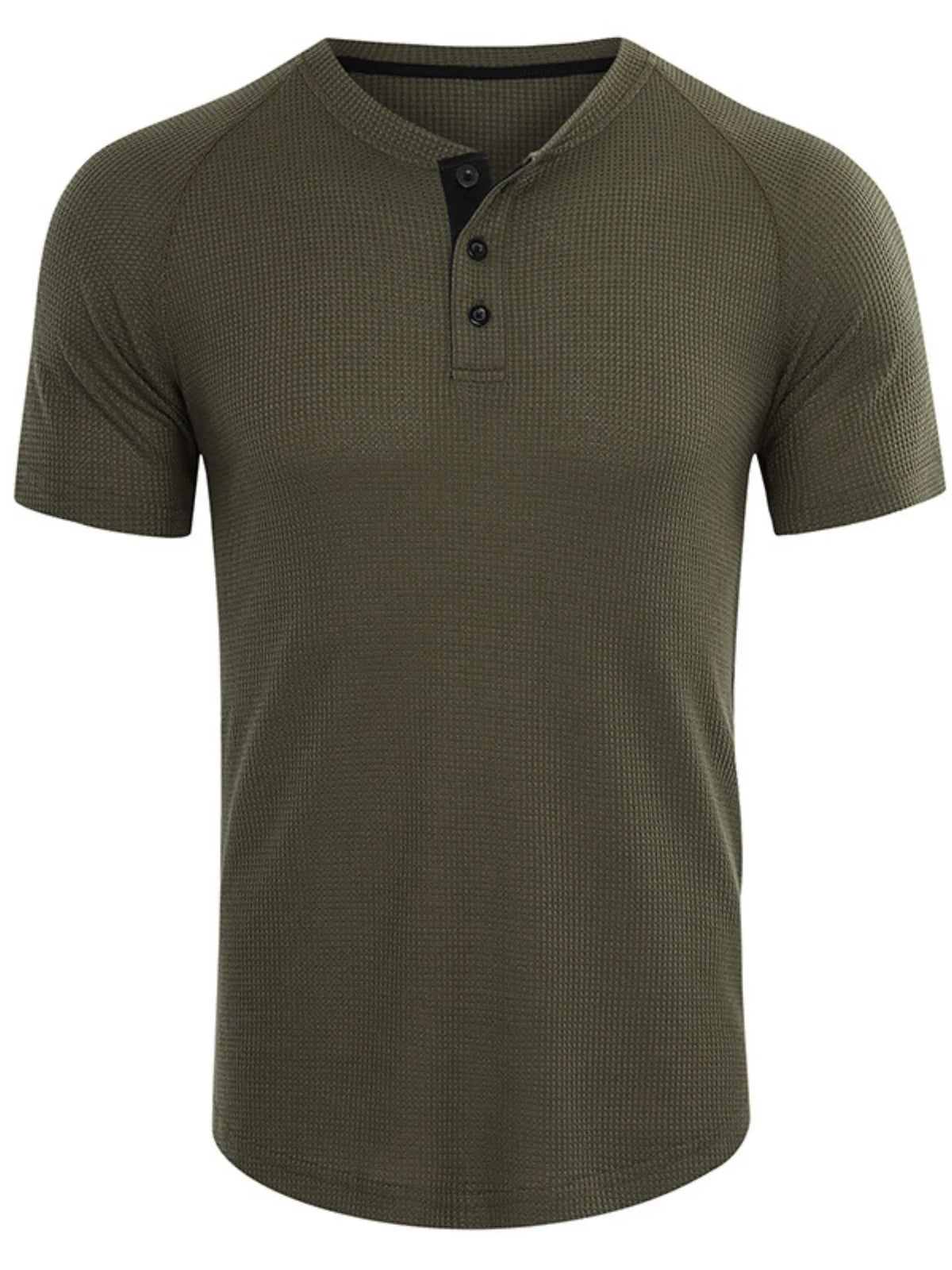 Men's Casual Waffle Knit Henley T-Shirt Army Green / S