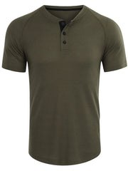 Men's Casual Waffle Knit Henley T-Shirt Army Green / S