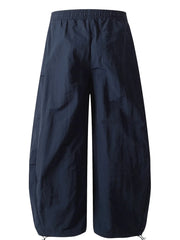 Men's Casual Wide Leg Drawstring Pants Navy Blue / S