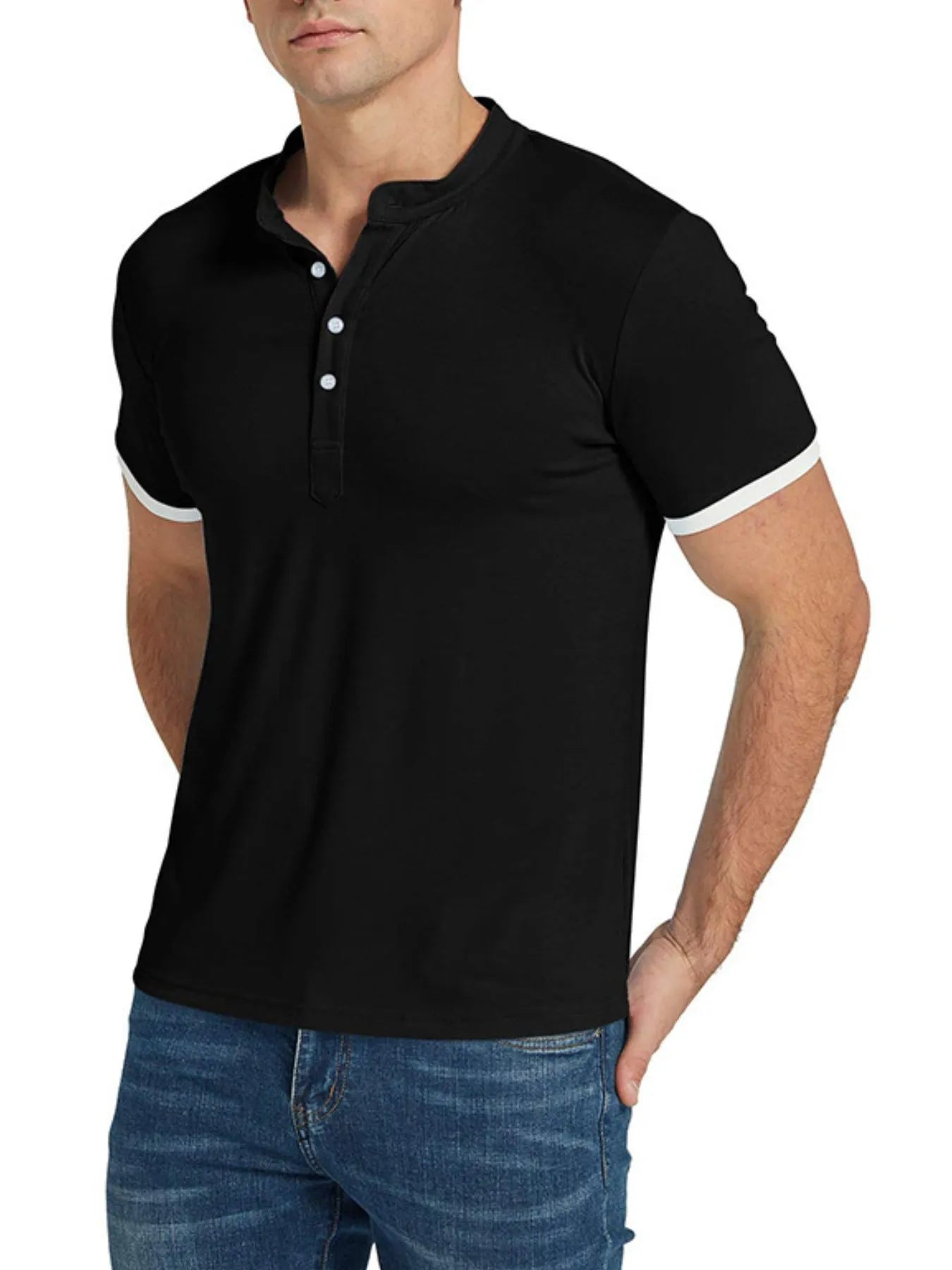 Men's Classic Contrast Trim Henley Top