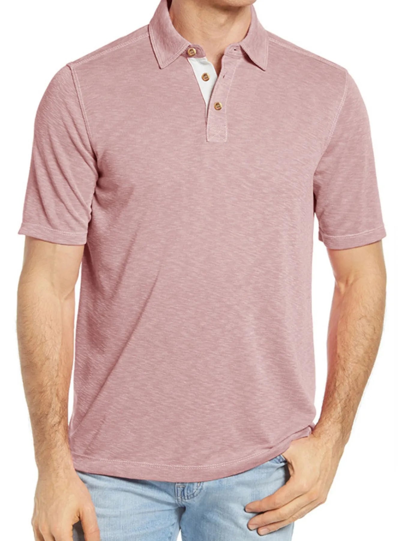 Men's Classic Heathered Polo Shirt with Contrast Buttons Pale Blush / S