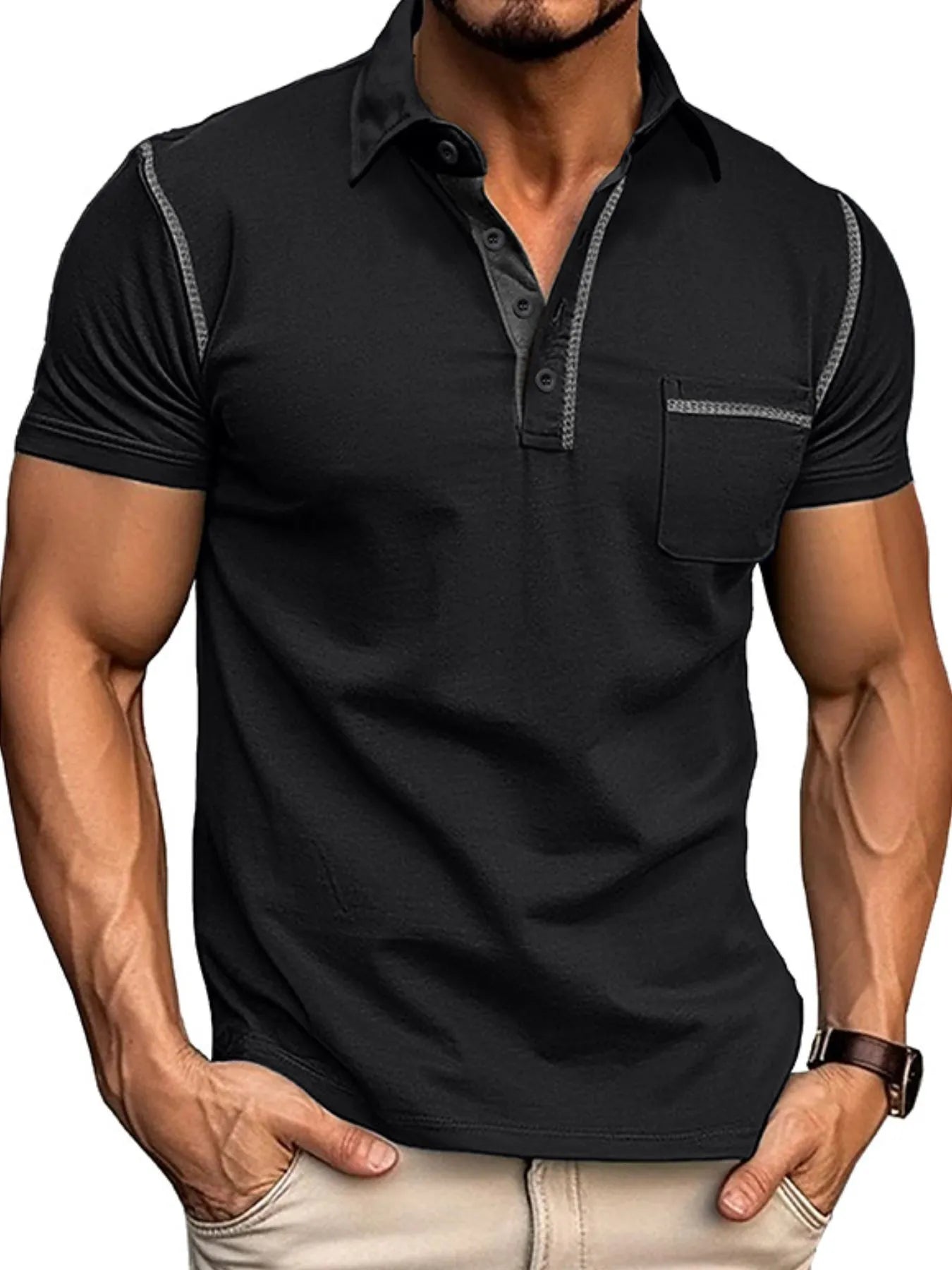 Men's Classic Polo Shirt with Contrast Stitching Black / S