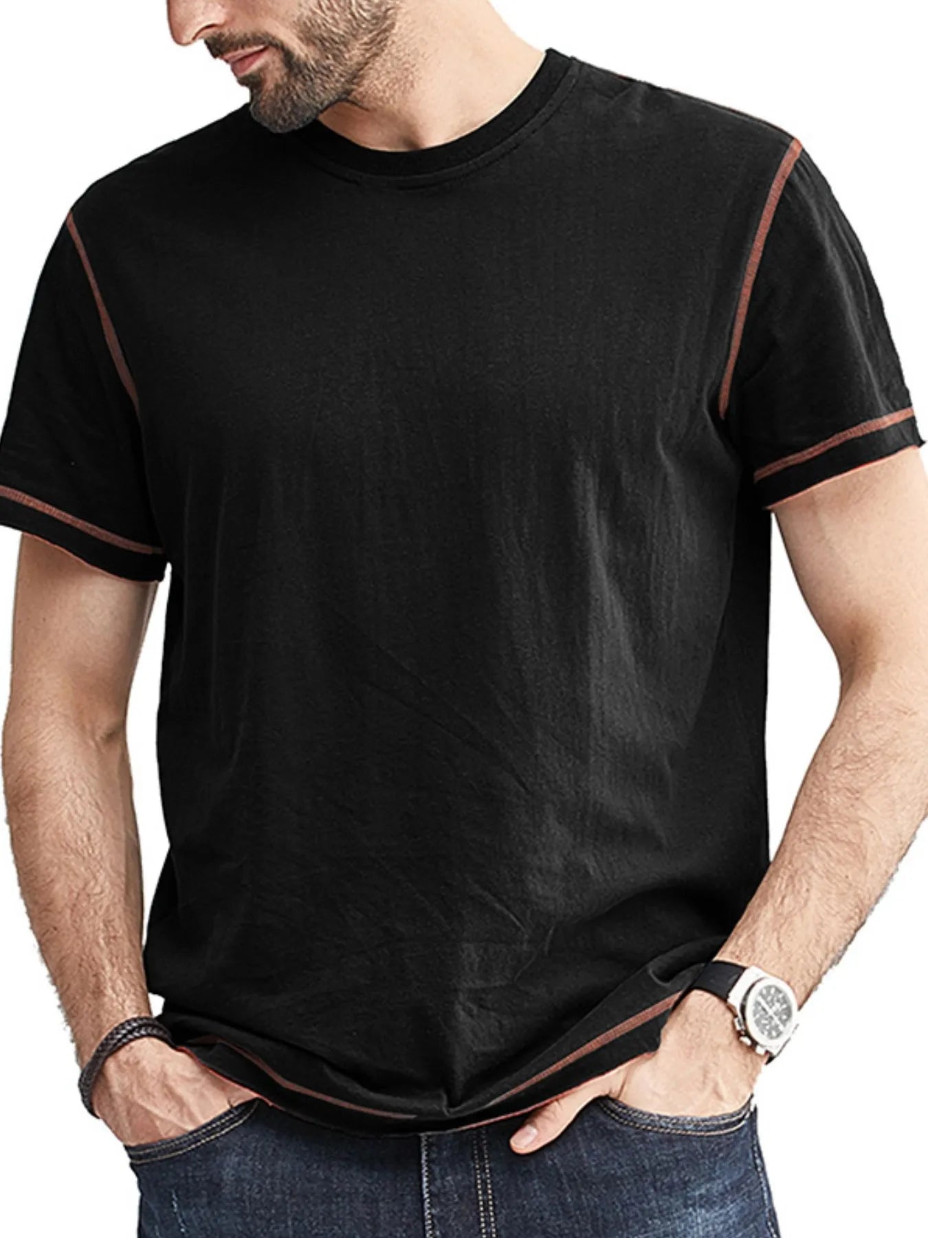 Men's Classic T-Shirt with Contrast Piping Black / S