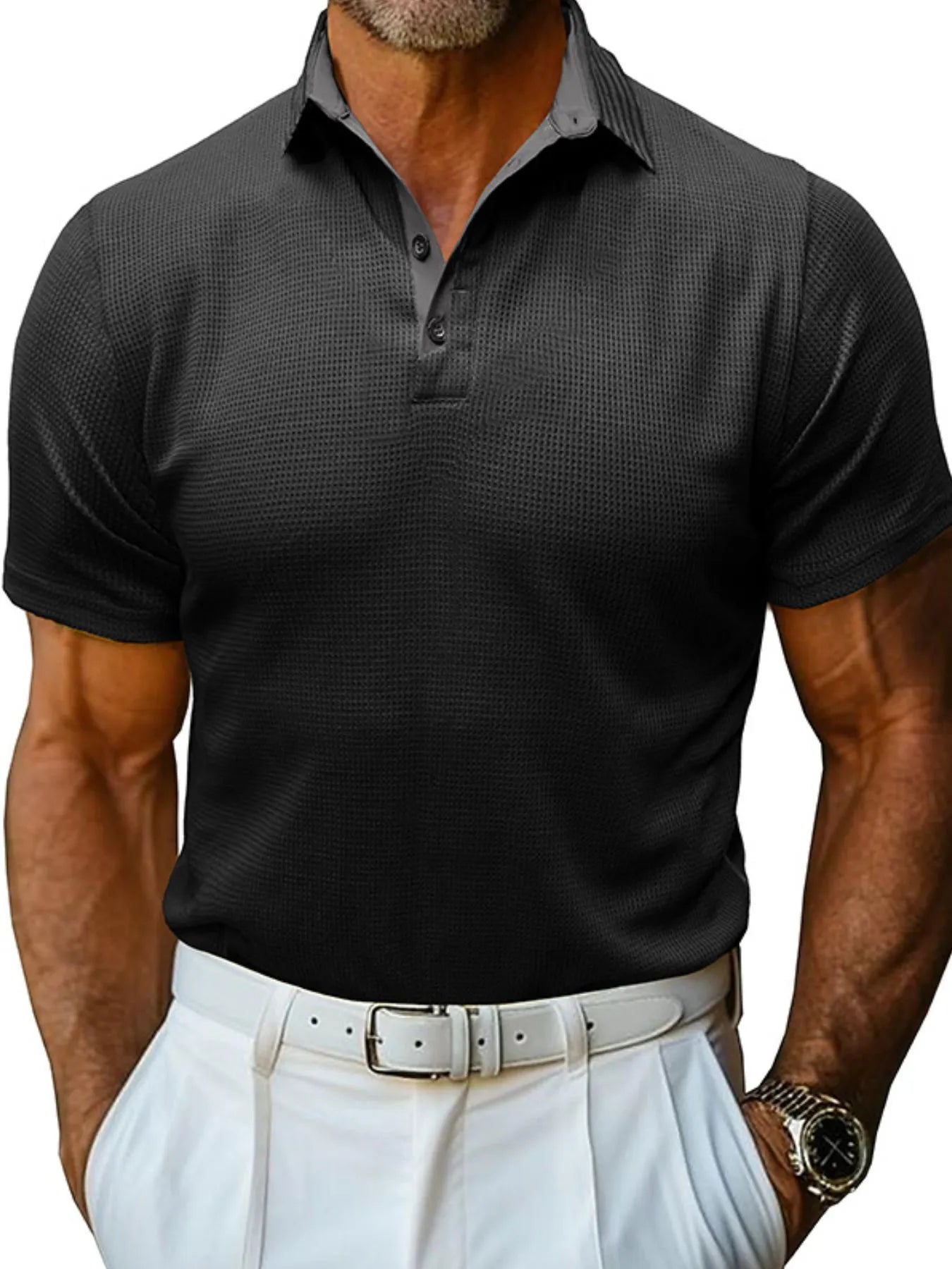 Men's Classic Textured Golf Polo Shirt Black / S
