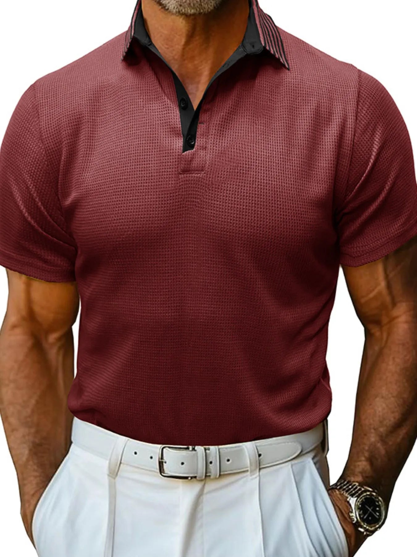 Men's Classic Textured Golf Polo Shirt Burgundy / S