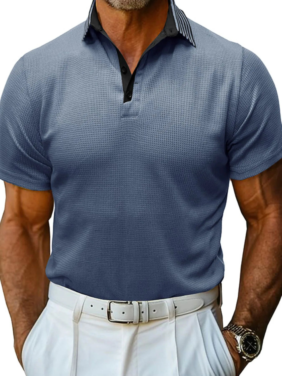 Men's Classic Textured Golf Polo Shirt Dusty Blue / S