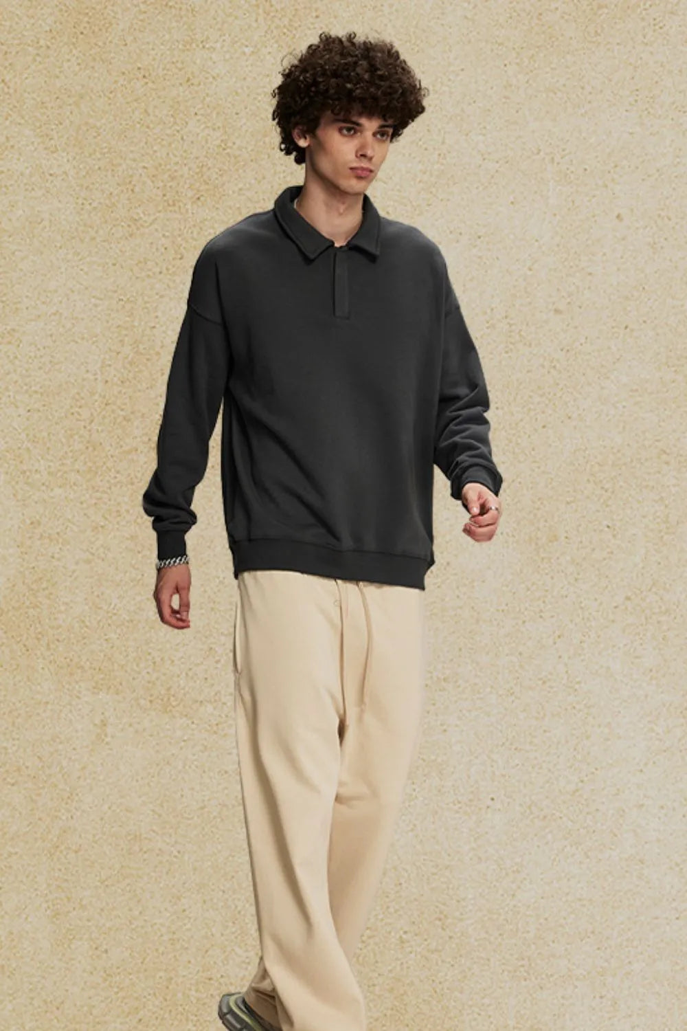 Men's Collared Neck Long Sleeve Polo Dark Gray / S